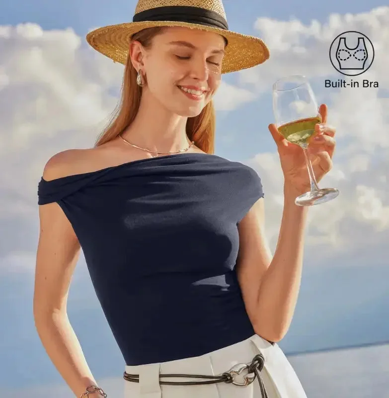Summet Asymmetrical Brami Top with Built-In Bra