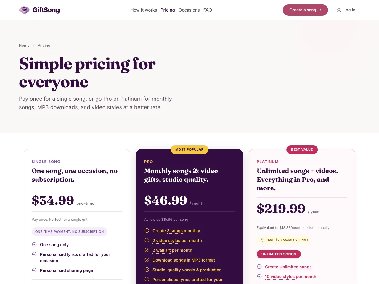 GiftSong website screenshot