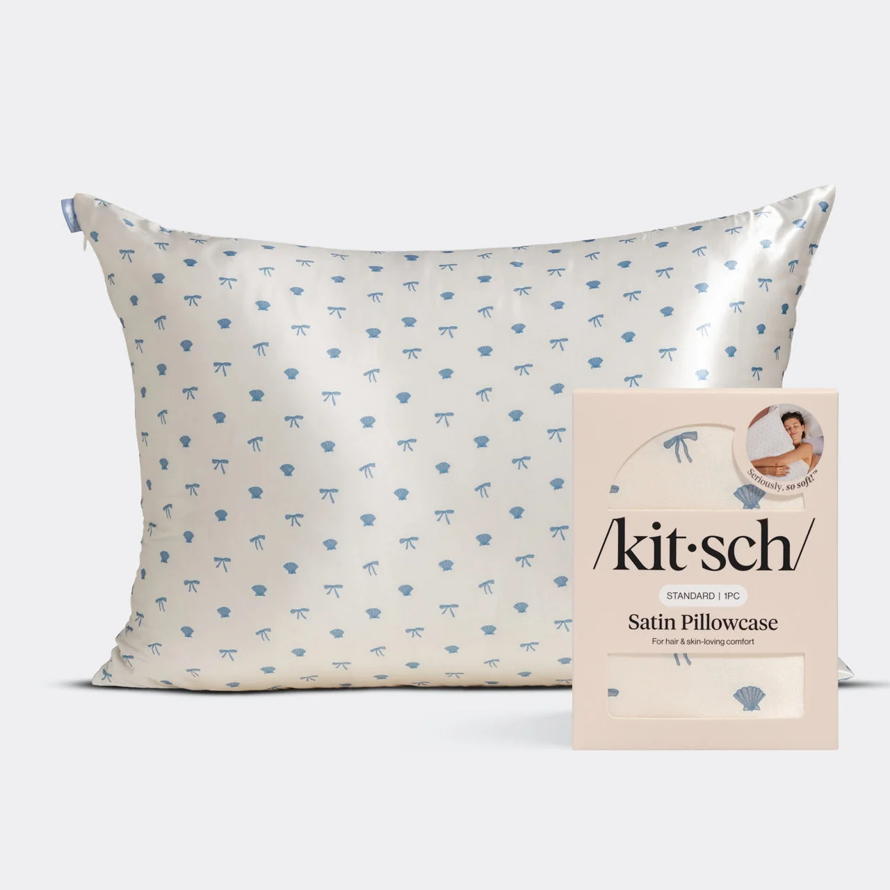 Kitsch Satin Pillowcase in Pearlized Cream & Coastal Blue Print