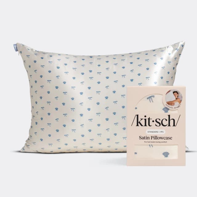 Kitsch Satin Pillowcase in Pearlized Cream & Coastal Blue Print