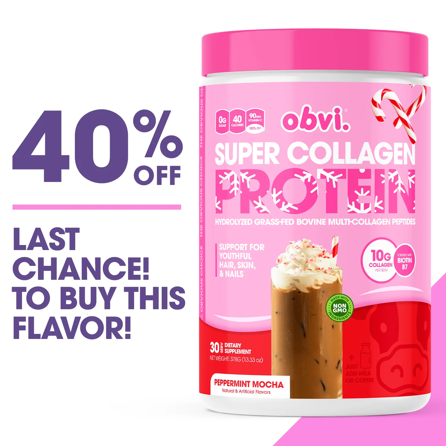 Obvi Super Collagen Protein Powder | Peppermint Mocha