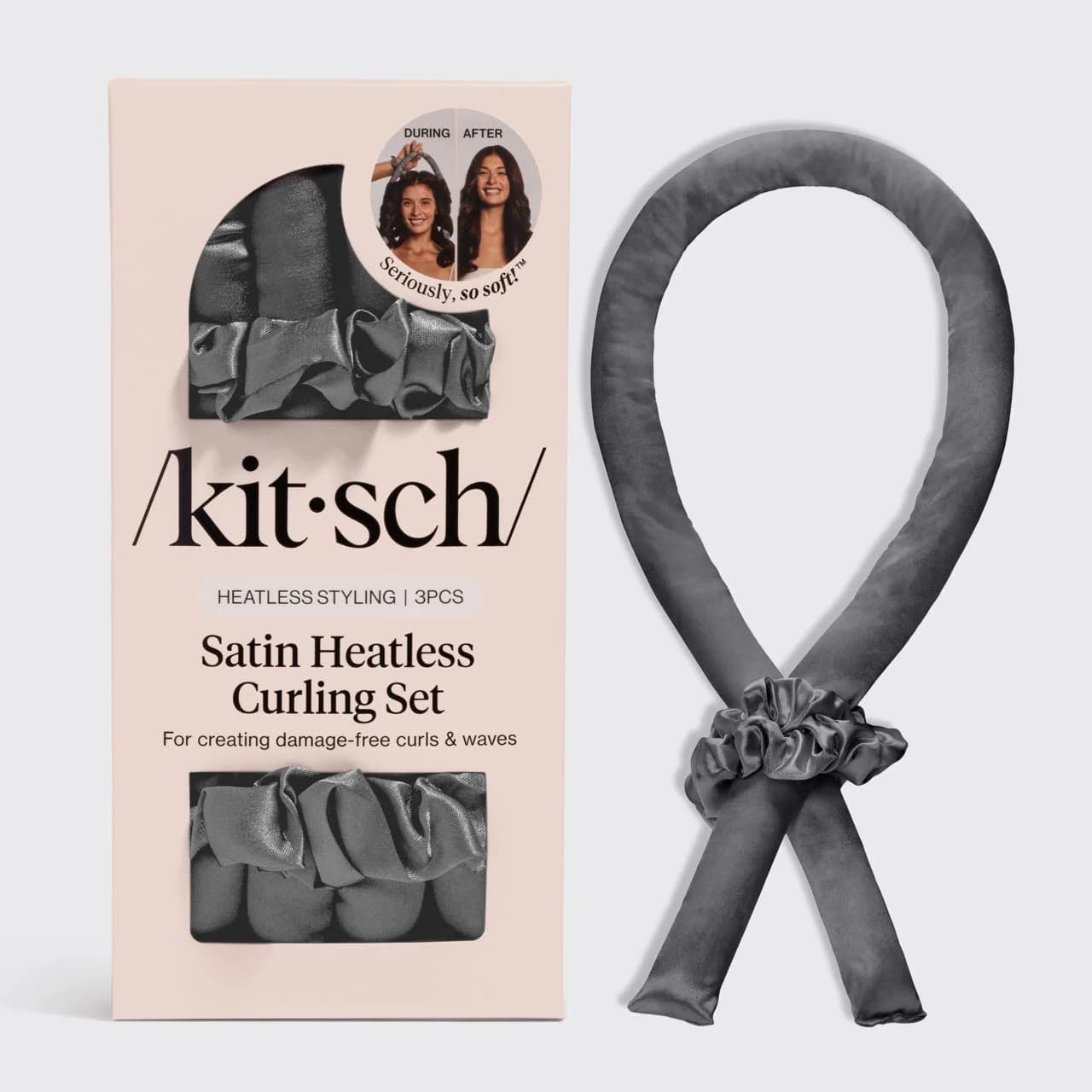 Kitsch Charcoal Satin Heatless Curling Set